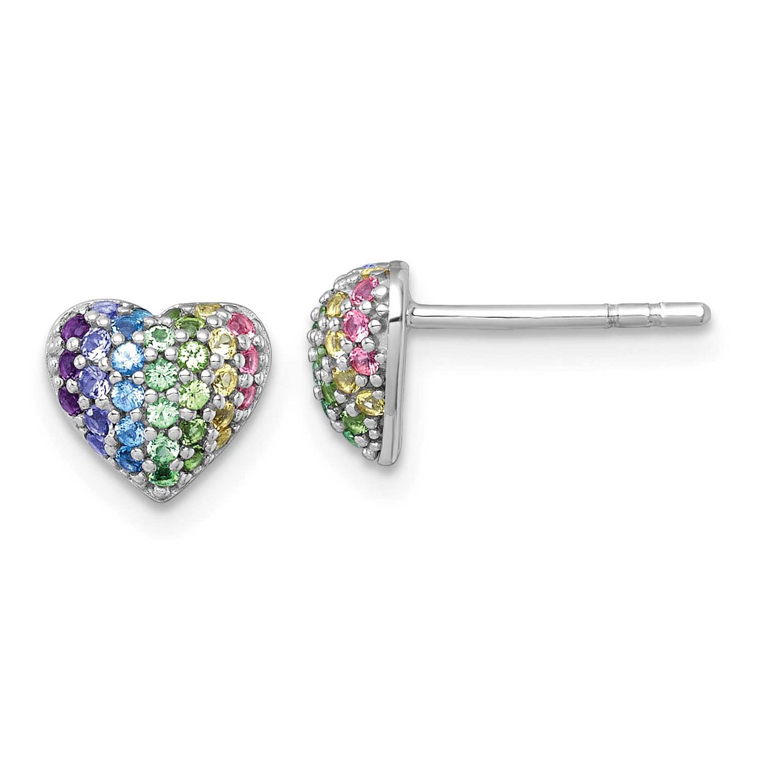 Color Nano Crystals Heart Children&#39;s Post Earrings Sterling Silver Rhodium-plated QE18254