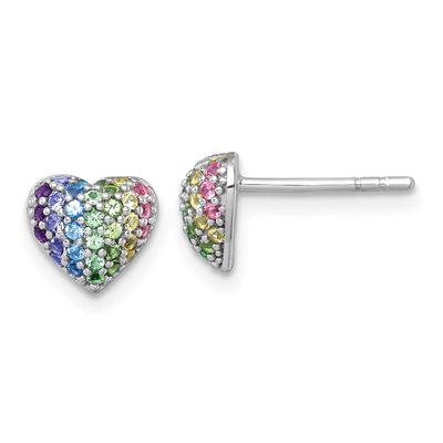 Color Nano Crystals Heart Children&#39;s Post Earrings Sterling Silver Rhodium-plated QE18254