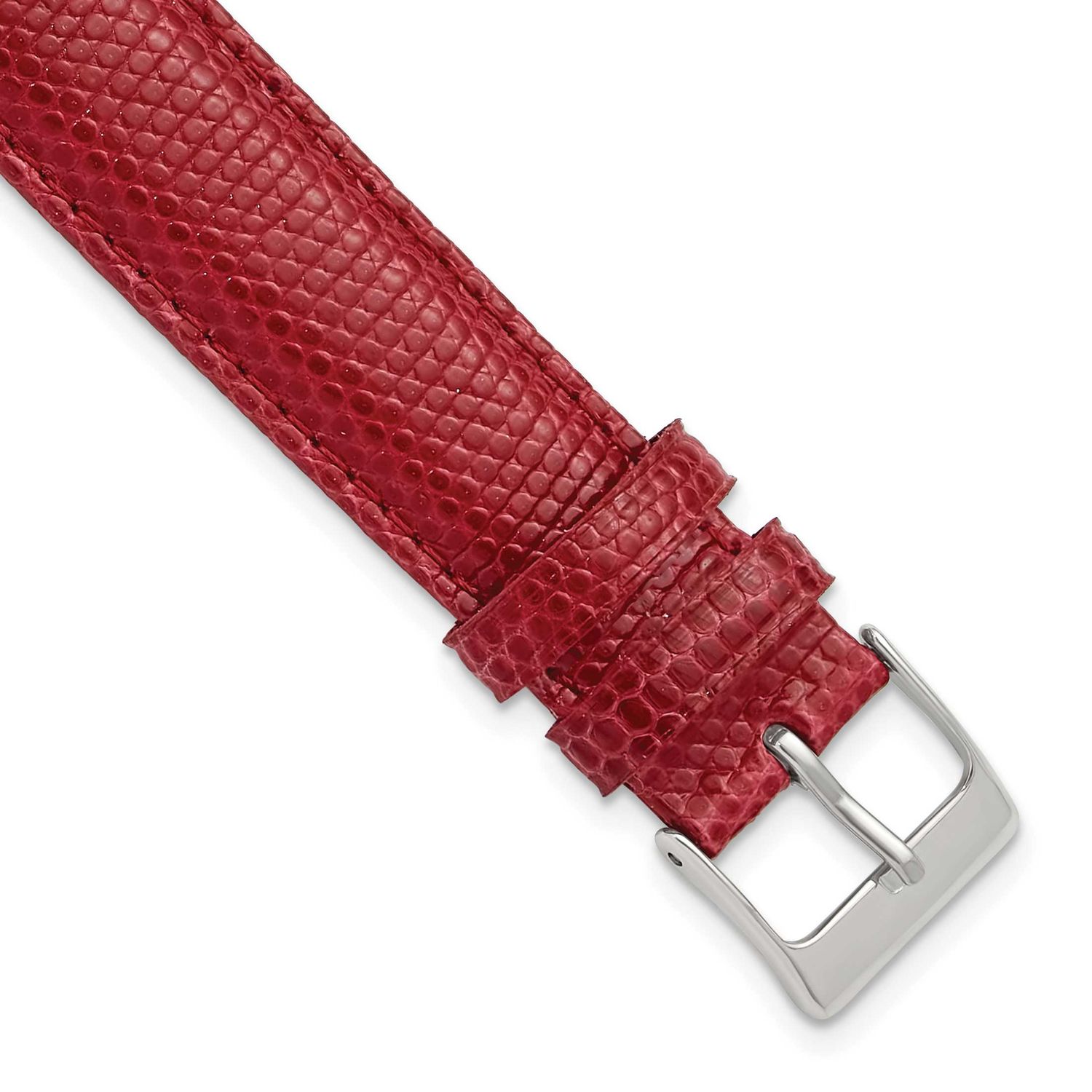 Debeer 17mm Long Red Genuine Lizard Leather with Silver-Tone Buckle 8.5 Inch Watch Band 328L-17