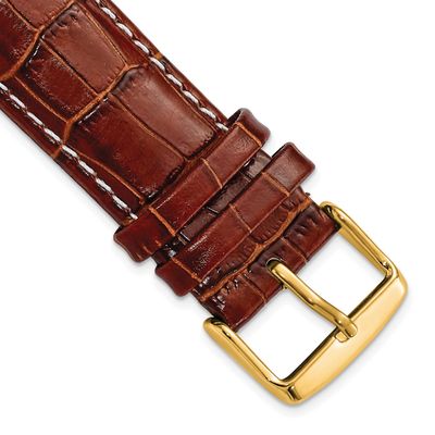Debeer 22mm Havana Crocodile Grain Chronograph Leather with White Stitching and Gold-Tone Buckle 7.…