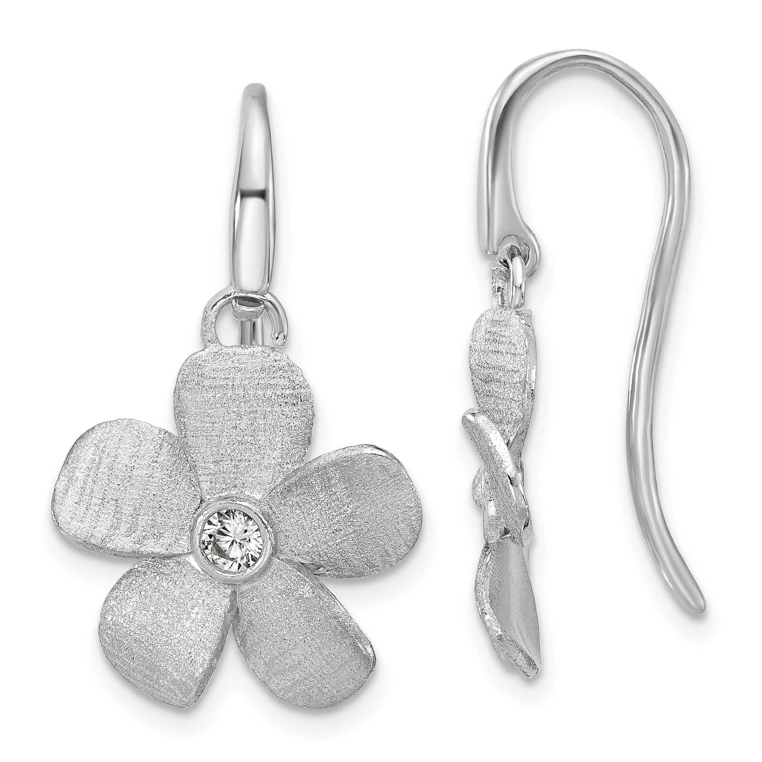 Radiant Essence Pol/Scratch CZ Flower Earrings Sterling Silver Rhodium-plated QLE1498 196904348307