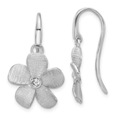 Radiant Essence Pol/Scratch CZ Flower Earrings Sterling Silver Rhodium-plated QLE1498 196904348307
