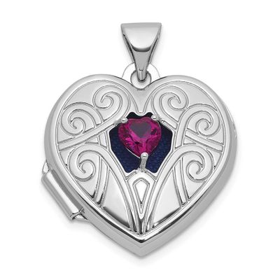 Lab Created Ruby July Birthstone 18mm Heart Locket Sterling Silver Rhodium-plated QLS1200/JUL