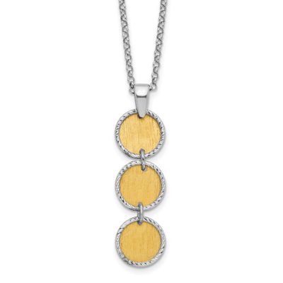 Gold-Plated Polished/Brushed Circles with 2 Inch Extender Necklace Sterling Silver Rhodium-plated Q…