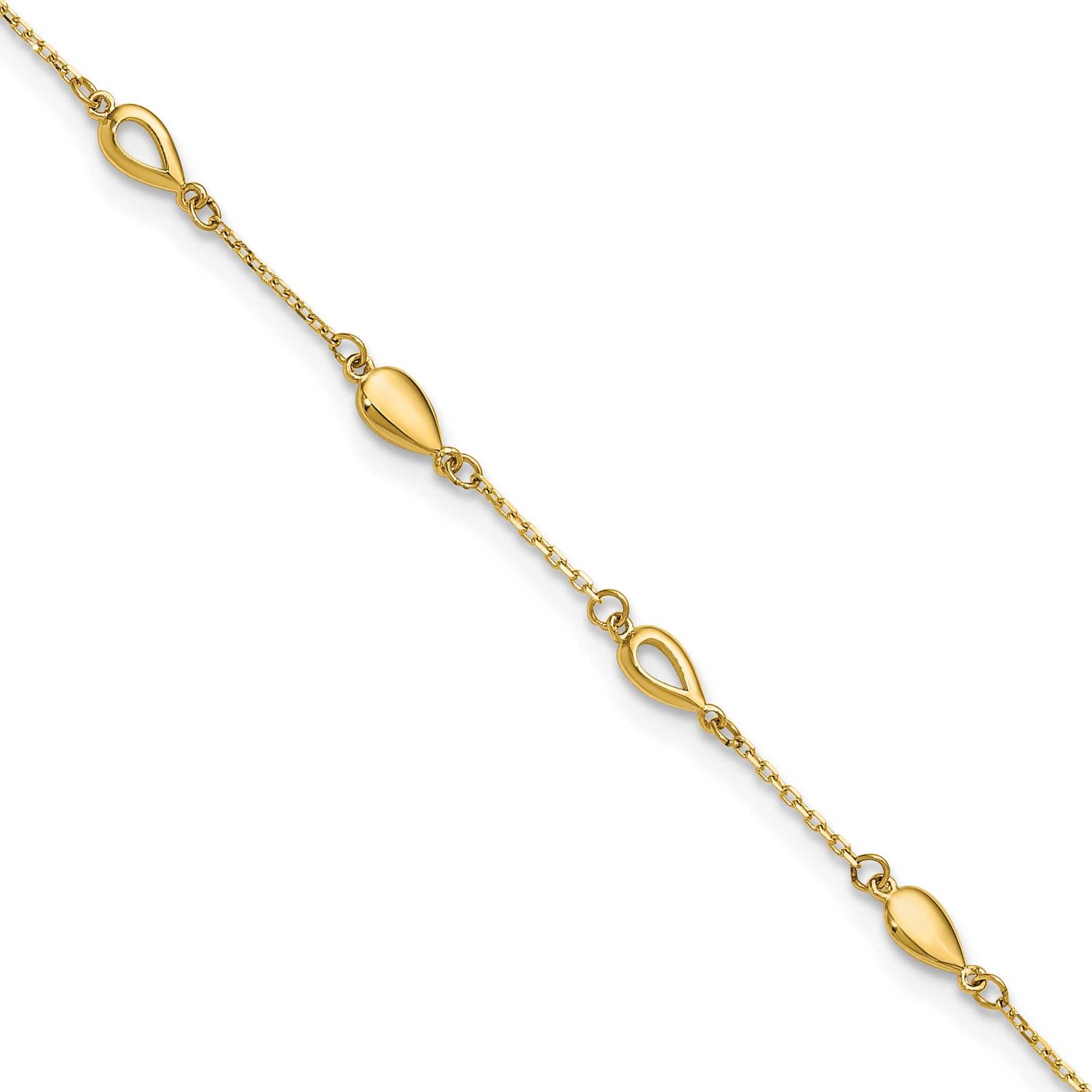 Teardrop Station 9 Inch Plus 1 Inch Extender Anklet 14k Gold Polished LF2089-9 196904312018