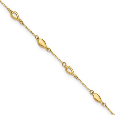 Teardrop Station 9 Inch Plus 1 Inch Extender Anklet 14k Gold Polished LF2089-9 196904312018