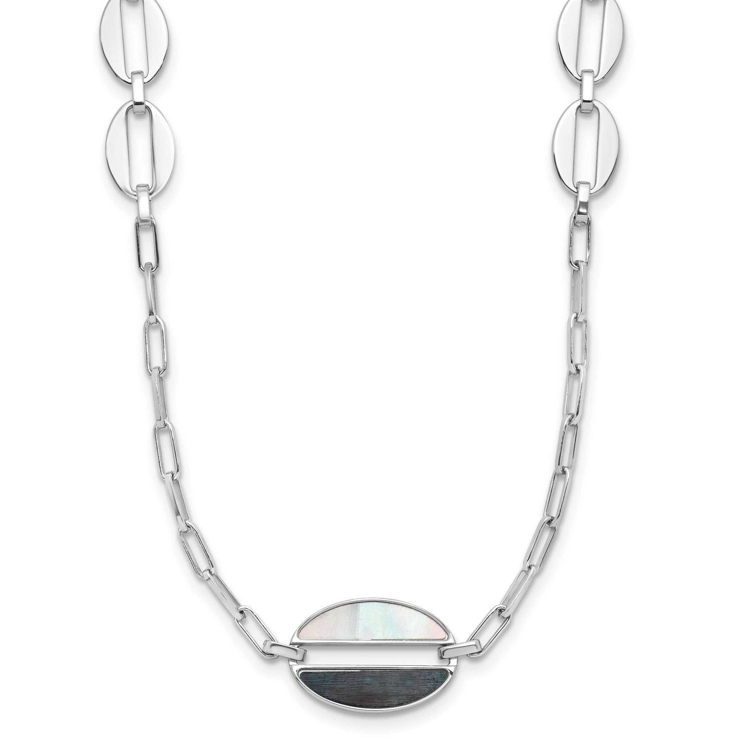 Black and White Mop Necklace Sterling Silver Rhodium-plated QLF1417-24 196904346129