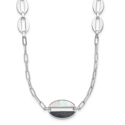 Black and White Mop Necklace Sterling Silver Rhodium-plated QLF1417-24 196904346129