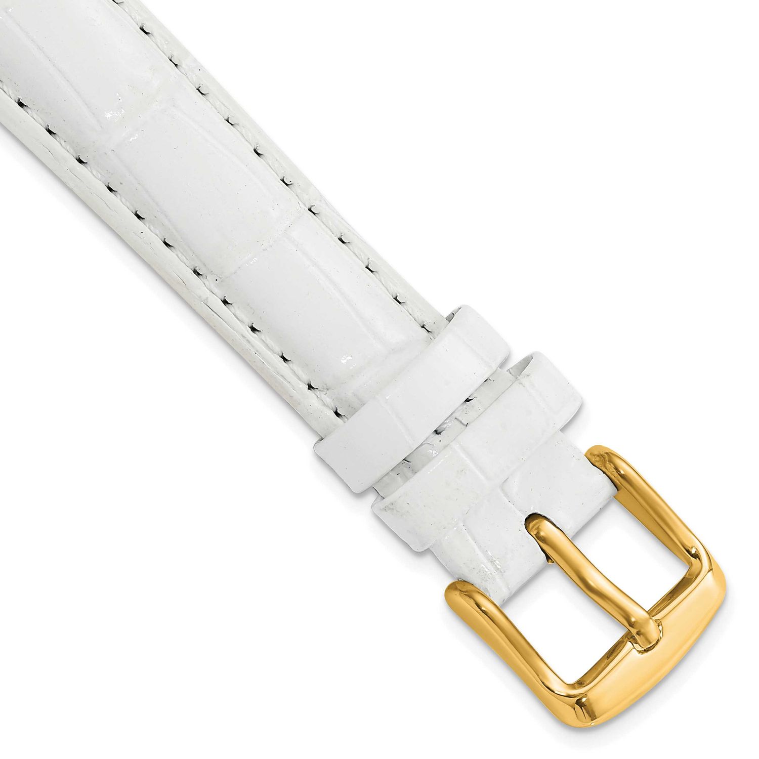 Debeer 16mm White Crocodile Grain Chronograph Leather with Gold-Tone Buckle 7.5 Inch Watch Band BAY…