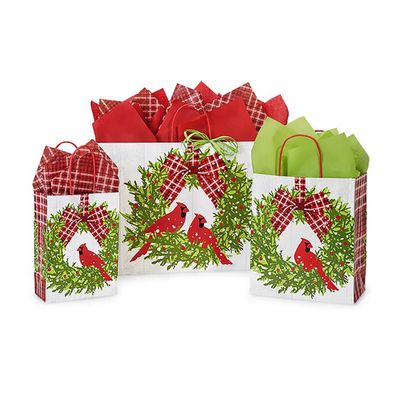 Wreath and Red Cardinal(S) 6 Paper Bags and 20 Sheets Tissue Paper Set JT5608