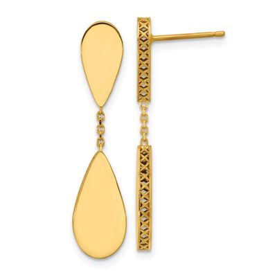 Teardrop Post Dangle Earrings 14k Gold Polished and Satin LE2913