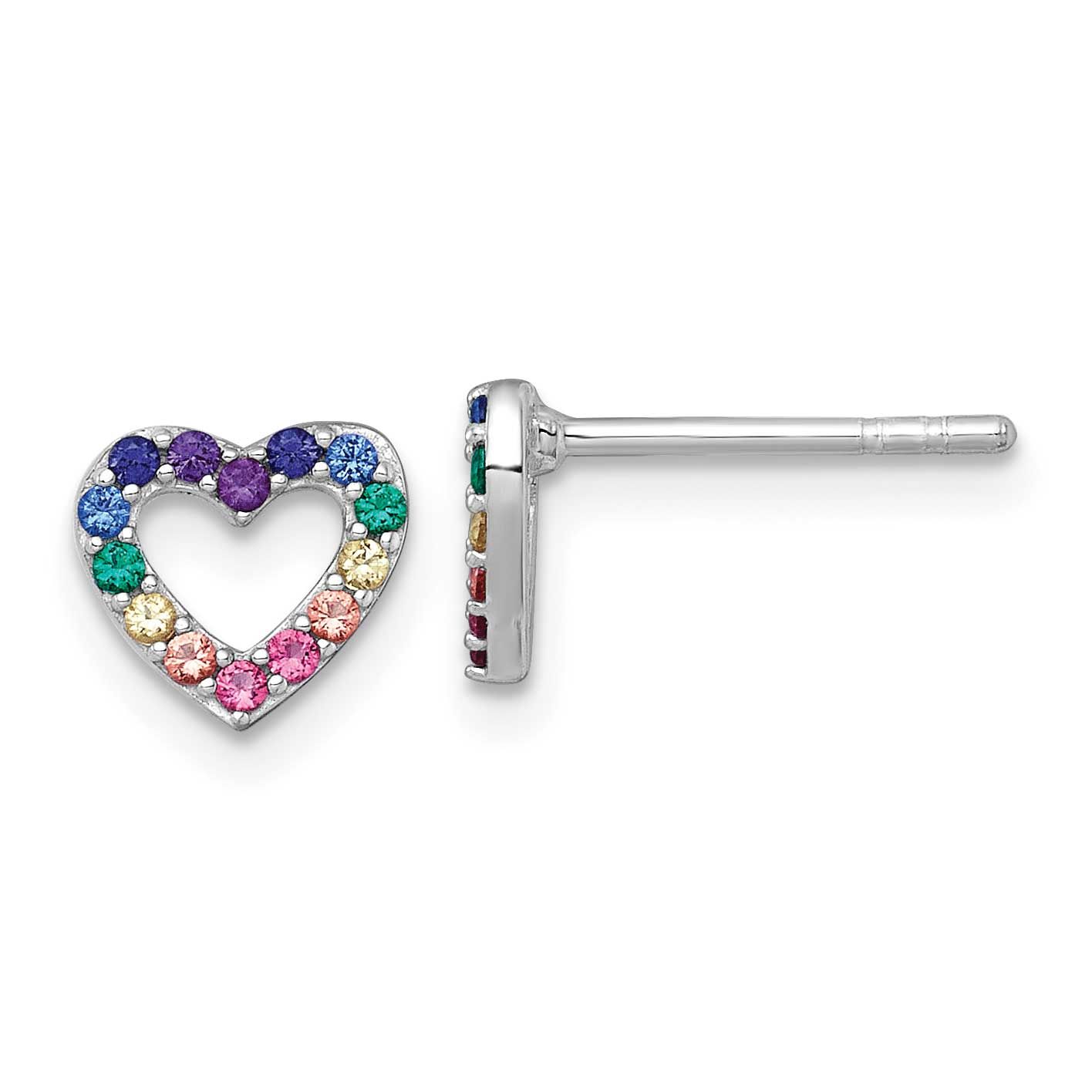 Color Nano Crystals Heart Children&#39;s Post Earrings Sterling Silver Rhodium-plated QE18255
