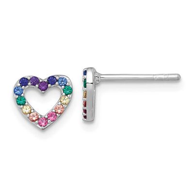 Color Nano Crystals Heart Children&#39;s Post Earrings Sterling Silver Rhodium-plated QE18255