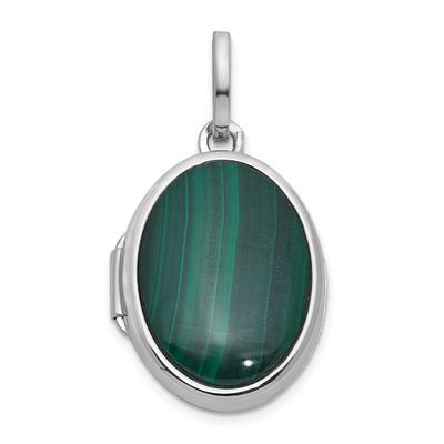 Malachite Polished 16.5mm Oval Locket Sterling Silver Rhodium-plated QLS1222