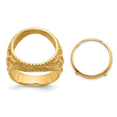 Men&#39;s Polished and Textured Fancy Filigree Design 16.5mm Coin Bezel Ring 10k Gold 10R1160/16.5