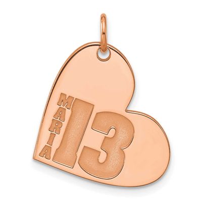 Heart with Name and Number Charm 14k Rose Gold XNA1481R