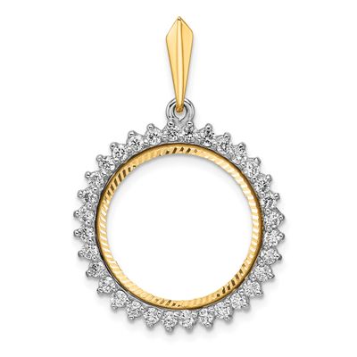 Diamond-Cut Aa Diamond Circle 17.8mm Prong Coin Bezel Pendant 14k Two-tone Gold Polished CS3984D/17…