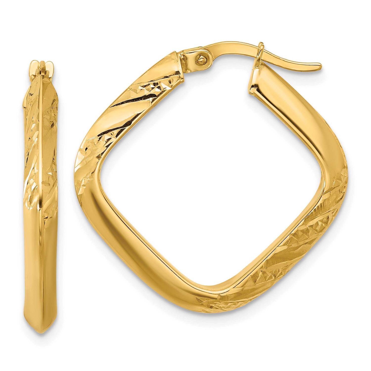 Diamond-Cut Square Hoop Earrings 10k Gold Polished 10LE598 196904344132