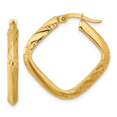 Diamond-Cut Square Hoop Earrings 10k Gold Polished 10LE598 196904344132