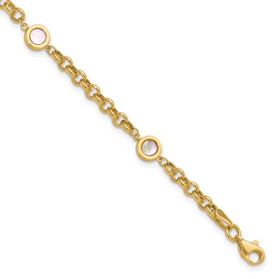 Mother of Pearl Link Bracelet 14k Gold Polished LF1911-7.25 196904336175