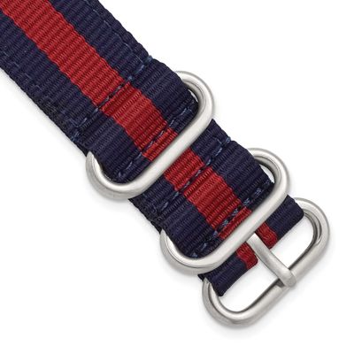 Debeer 22mm Two-Piece Navy with Red Stripe Nylon Strap with Brushed Stainless Steel Buckle and Quic…