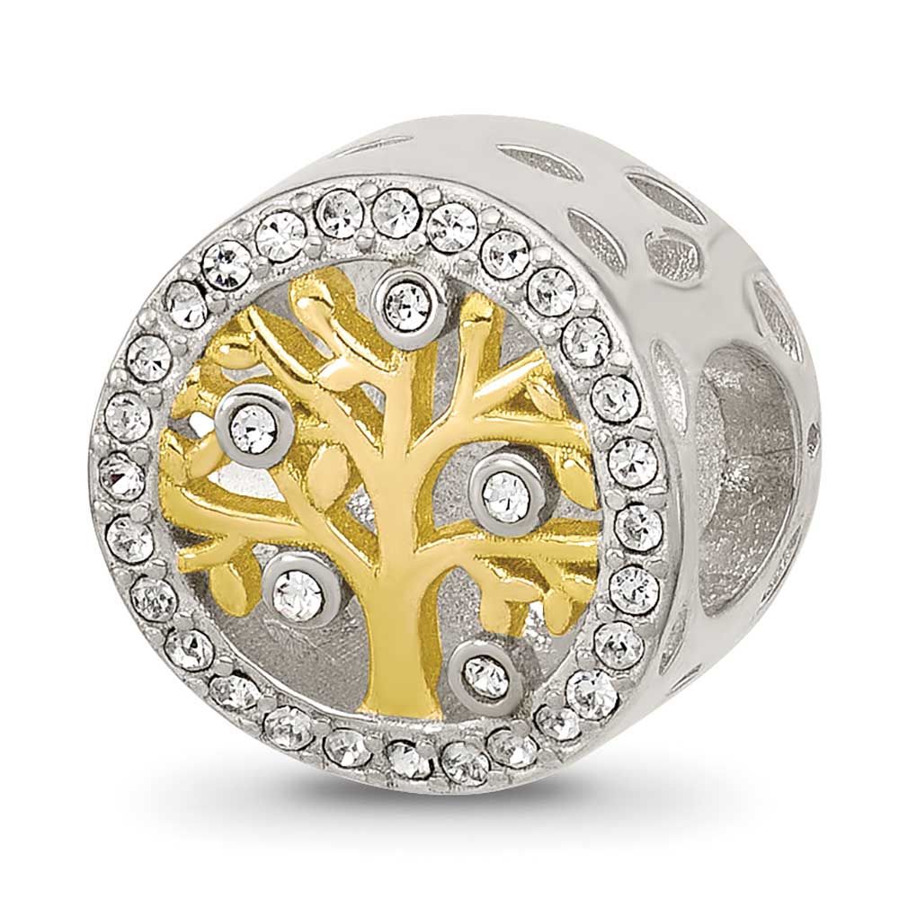 Crystal &amp; Gold-Tone Family Tree Bead Sterling Silver QRS4530 196904278932