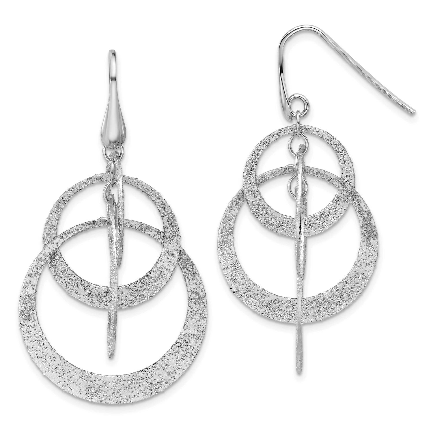 Radiant Essence Polished/Textured Circles Dangle Earrings Sterling Silver QLE1574