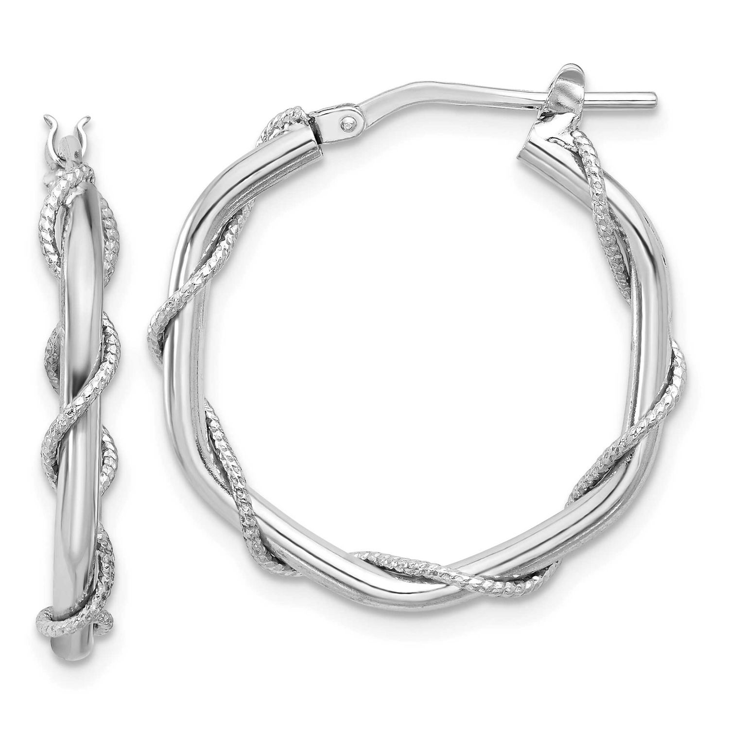 Texturedtwisted Hoop Earrings Sterling Silver Rhodium-plated Polished QLE1451