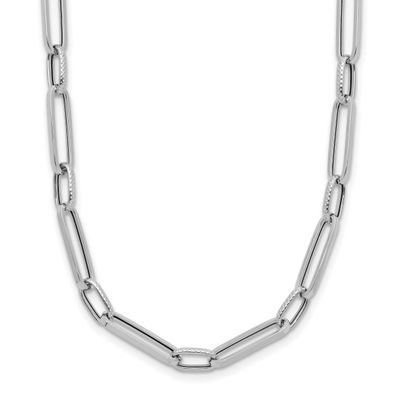 Textured Fancy Link Necklace 14k White Gold Polished LF1976W-17.5
