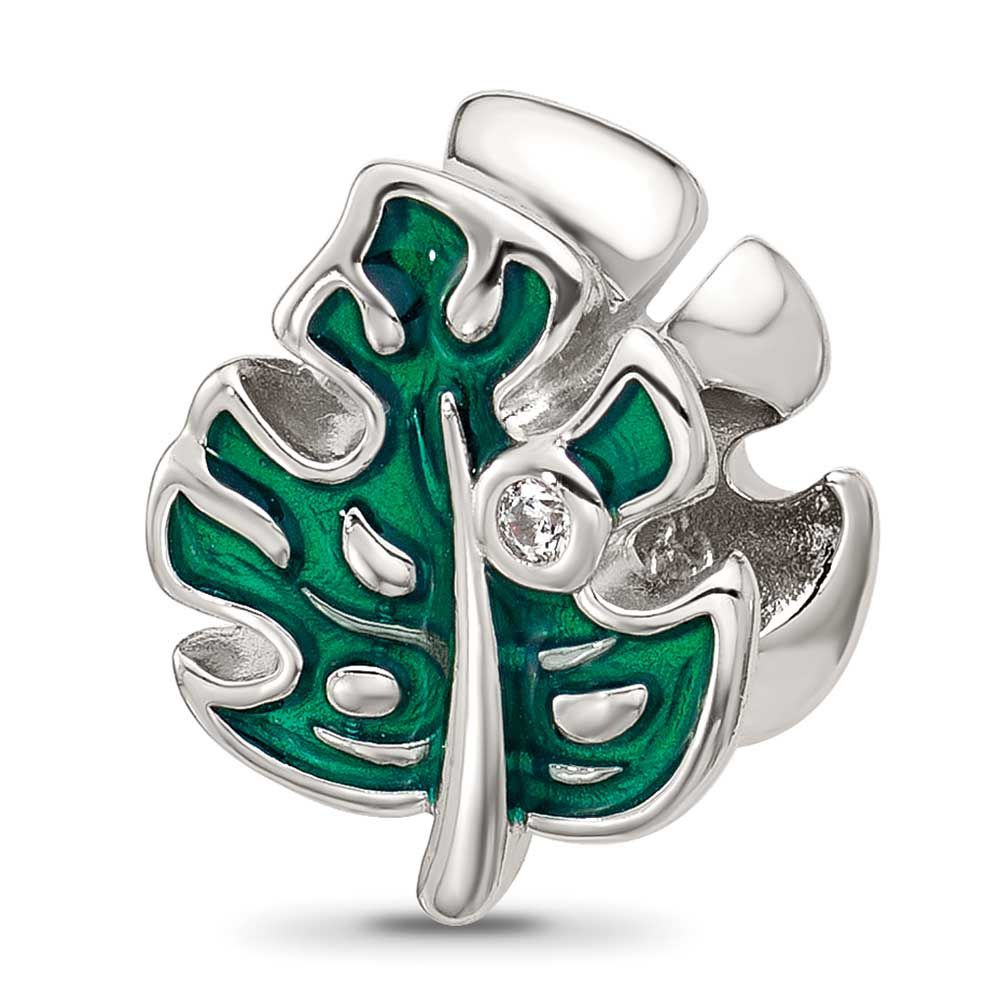 CZ Enamel Leaf Sterling Silver QRS4569 196904279007