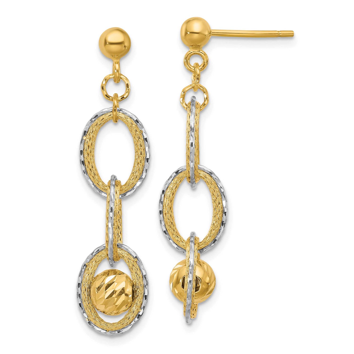 Diamond-Cut Dangle Post Earrings 14k Two-tone Gold Polished LE2707 196904336793