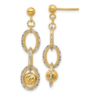 Diamond-Cut Dangle Post Earrings 14k Two-tone Gold Polished LE2707 196904336793