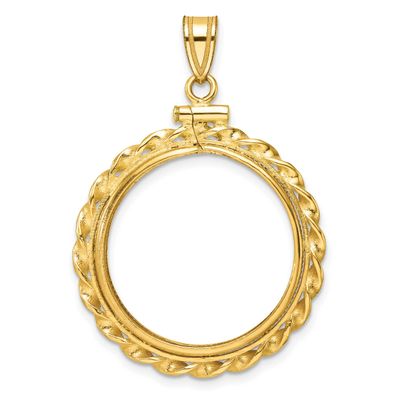 Wide Twisted Wire 22.0mm x 1.9mm Screw Top Coin Bezel Pendant 10k Gold Polished 10C8182/22.0