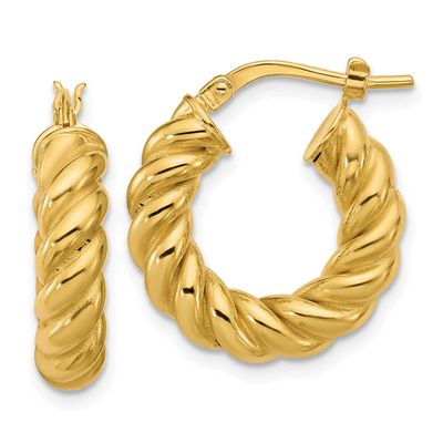 Twisted Round Hoop Earrings 14k Gold Polished LE2800 196904288344