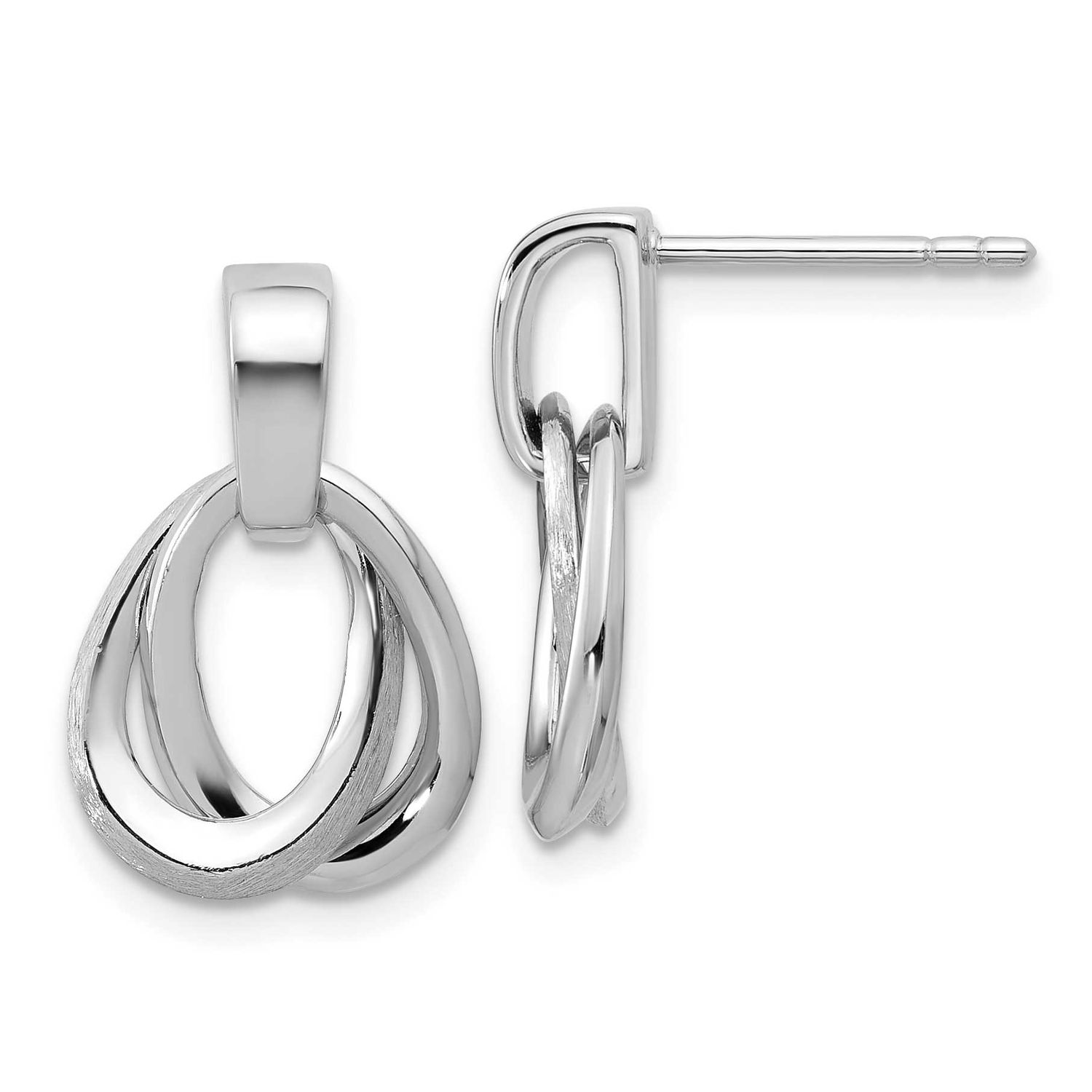 Polished/Brushed Ovals Dangle Post Earrings Sterling Silver Rhodium-plated QLE1528 196904322116