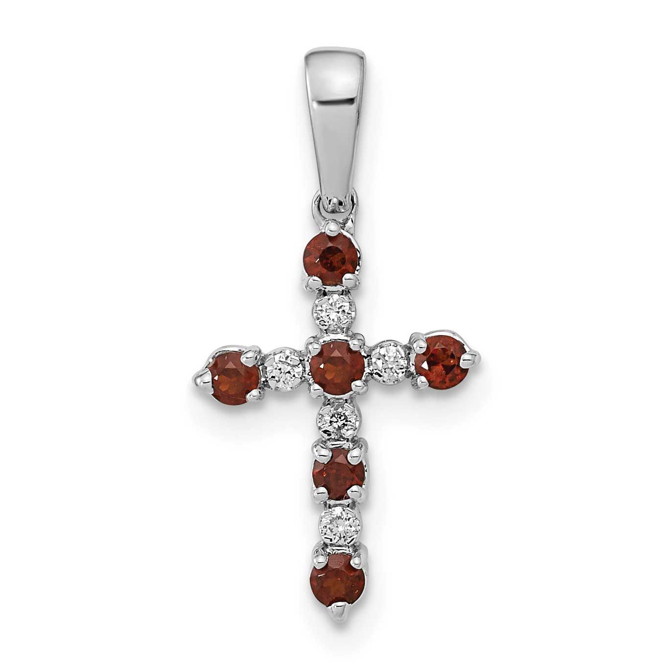 Garnet and Diamond Cross Pendant 14k White Gold XP3387WGA/A 886774130798