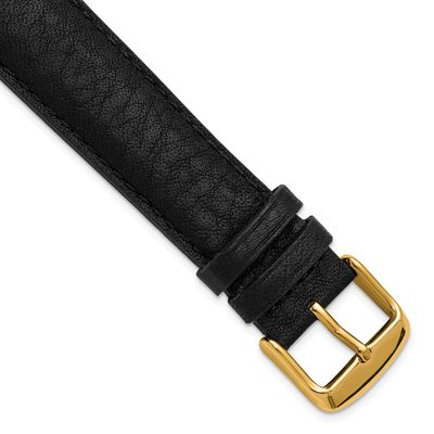 Debeer 18mm Black Natural Grain Leather Stitched with Gold-Tone Buckle 7.5 Inch Watch Band BAY571-18