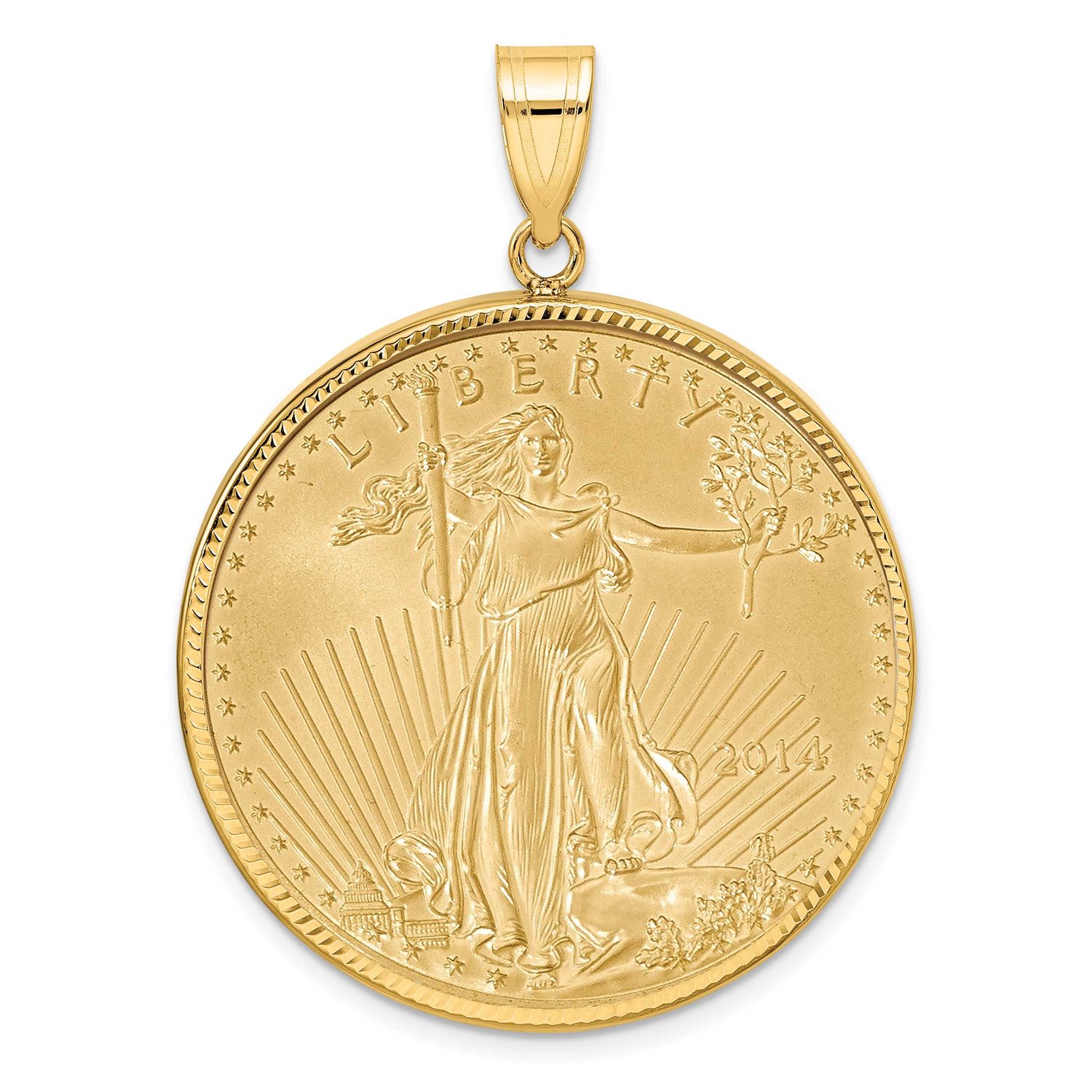 Diamond-Cut Prong Mounted 1Oz American Eagle Coin Bezel Pendant 14k Gold C3997/32.7C