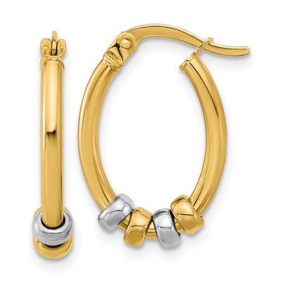Beads Oval Hoop Earrings 14k Two-tone Gold Polished LE2795 196904316368