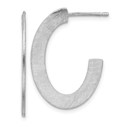 Scratch Finish J-Hoop Post Earrings Sterling Silver Rhodium-plated QLE1513 196904322222