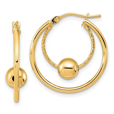 Textured with 6mm Ball Hoop Earrings 10k Gold Polished 10LE670