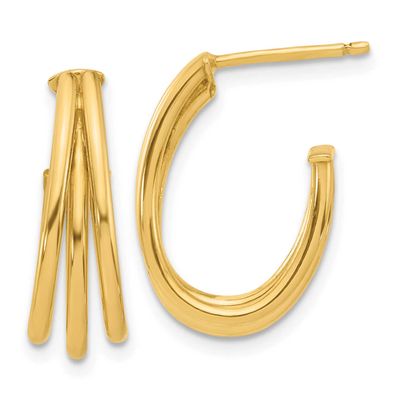 3-Row J-Hoop Post Earrings 14k Gold Polished LE2600 196904342480