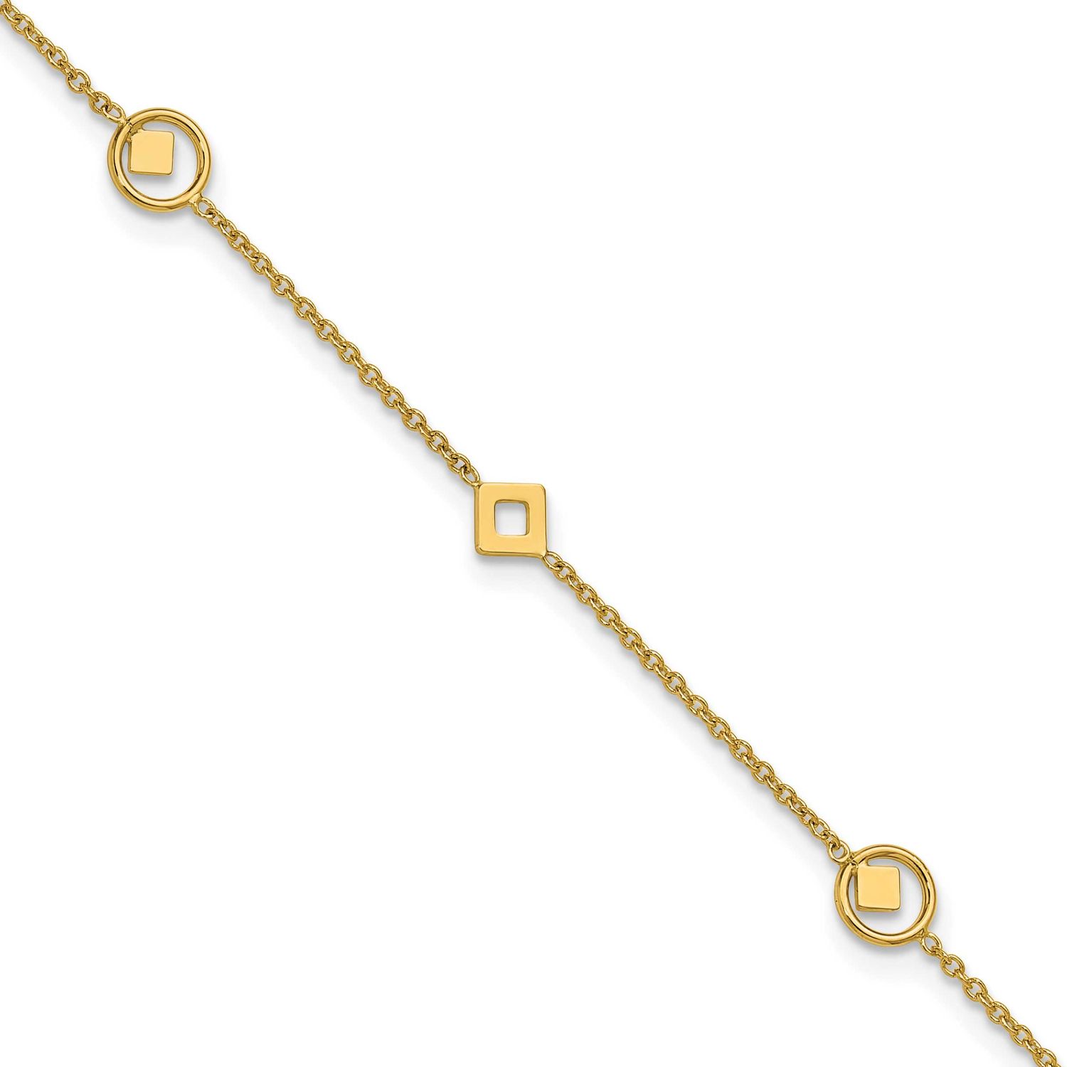 Geometric Station 9 Inch Plus 1 Inch Extender Anklet 14k Gold Polished LF2083-9 196904289914