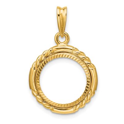 Quadruple Twist and Diamond-Cut 14.0mm Prong Coin Bezel Pendant 14k Gold Polished C1013D/14.0