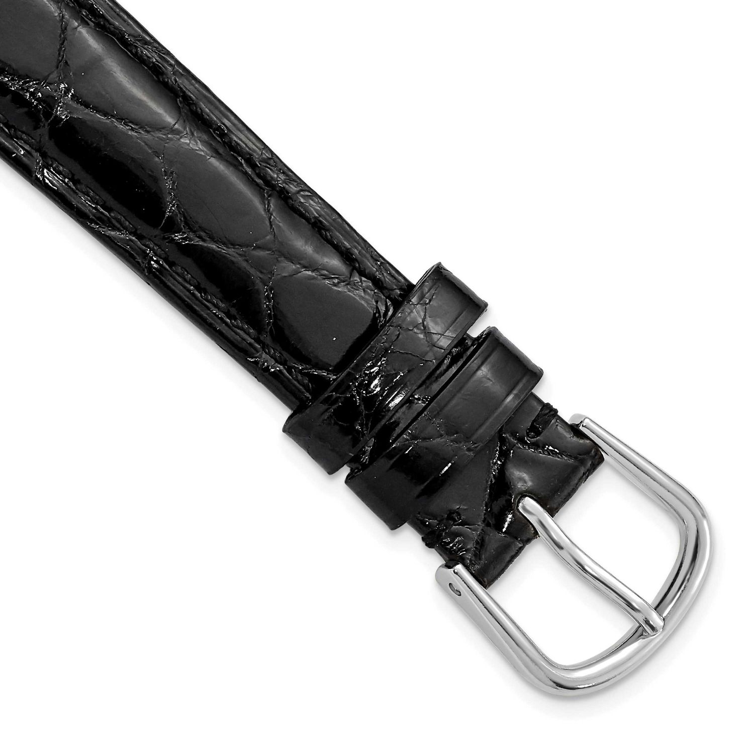 Debeer 16mm Black Genuine Caiman Leather with Silver-Tone Buckle 7.5 Inch Watch Band BAW129-16