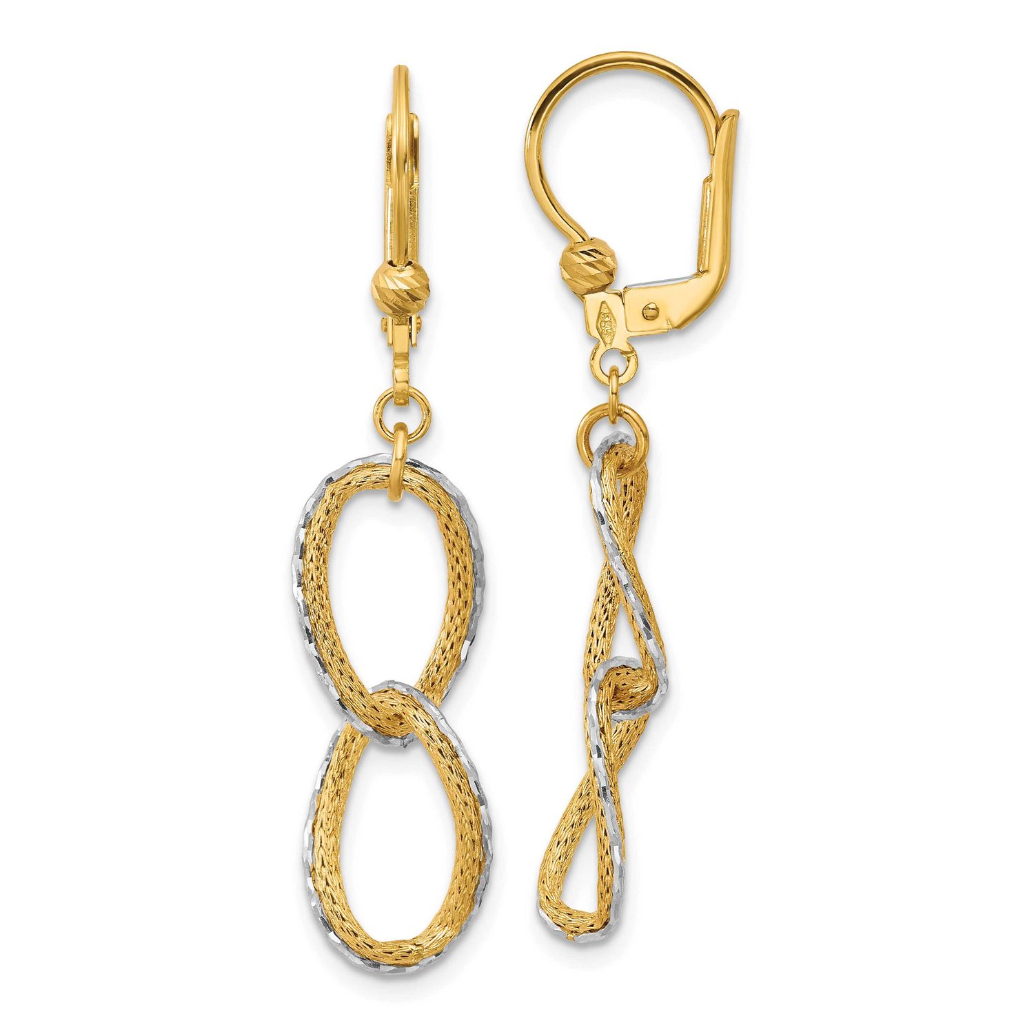 Diamond-Cut Oval Leverback Dangle Earrings 14k Two-tone Gold Textured Polished LE2915 196904315910