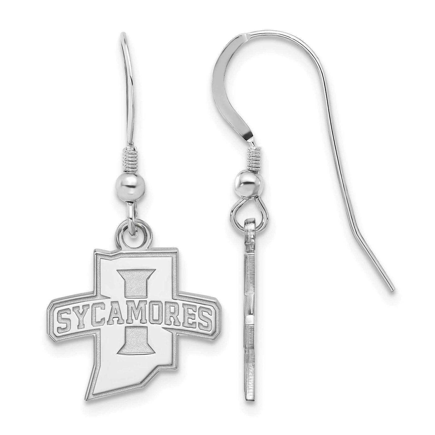 Indiana State University Sycamores Small Dangle Wire Earrings Sterling Silver Rhodium-plated SS003I…