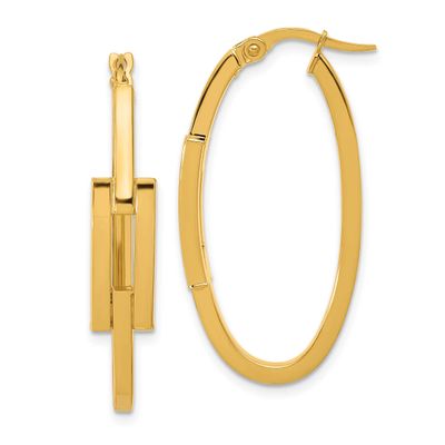 Oval Sqare Tube Hoop Earrings 14k Gold Polished LE2747 196904340141