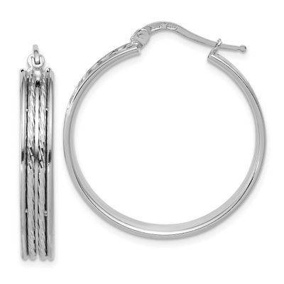 Polished Ahd Diamond-Cut 31x5mm Round Hoop Earrings Sterling Silver Rhodium-plated QLE1589