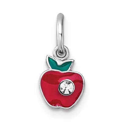 Madi K Rh-Plat Crystal Enamel Red Apple Children&#39;s Pendant Sterling Silver QP5967